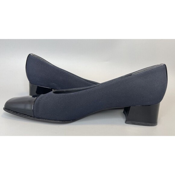 Vtg 90s Stuart Weitzman Square Toe Block Heels Pumps Womens 6.5 Navy Slip On - Picture 7 of 12